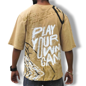 CW Wavy Cream Oversized Graphic T-Shirt (Play Your Own Game) || 240 GSM Pure Cotton